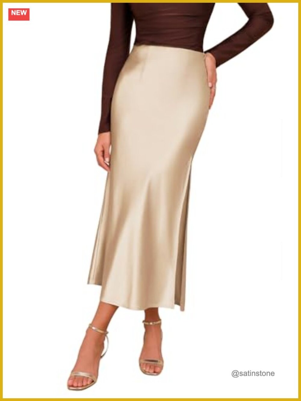 Satin High Waisted Maxi Skirt with Side Split Flowy A-Line